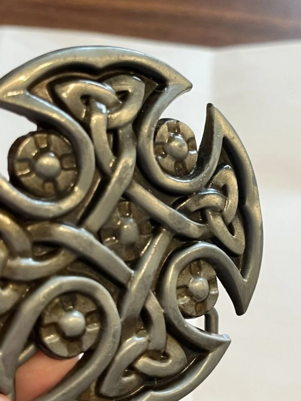 Celtic Cross Belt Buckle Irish Antique Knot Shield Brushed Silver 2.5